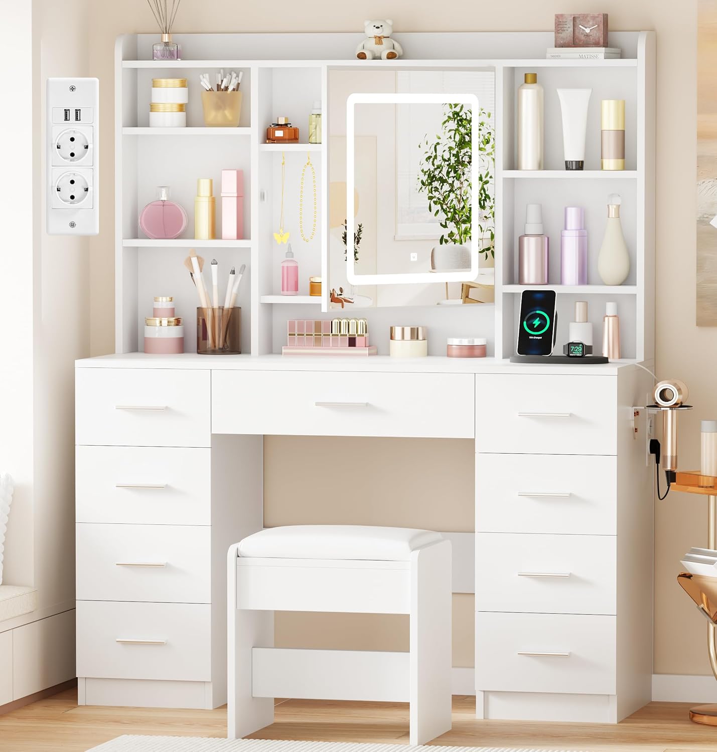 Coiffeuse moderne pour chambre à coucher : élégance et praticité avec éclairage LED