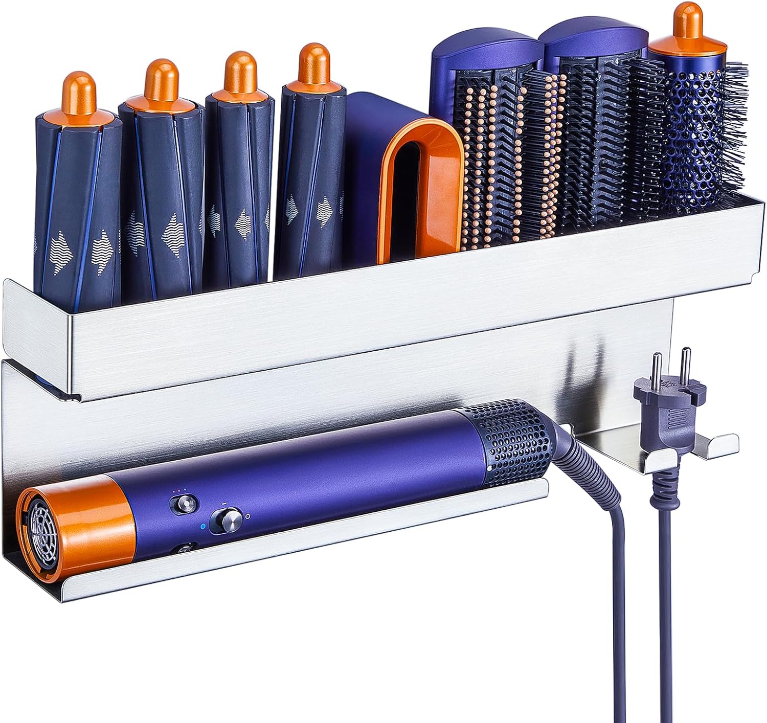 Porte sèche-cheveux sans perçage : un support inoxydable pour salle de bain élégante   Idéal pour les amateurs de coiffure, il optimise l'espace tout en offrant un style raffiné