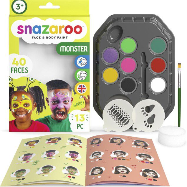 Maquillage à base d'eau pour enfants : kit créatif de monstres avec 8 couleurs, 2 stencils et accessoires