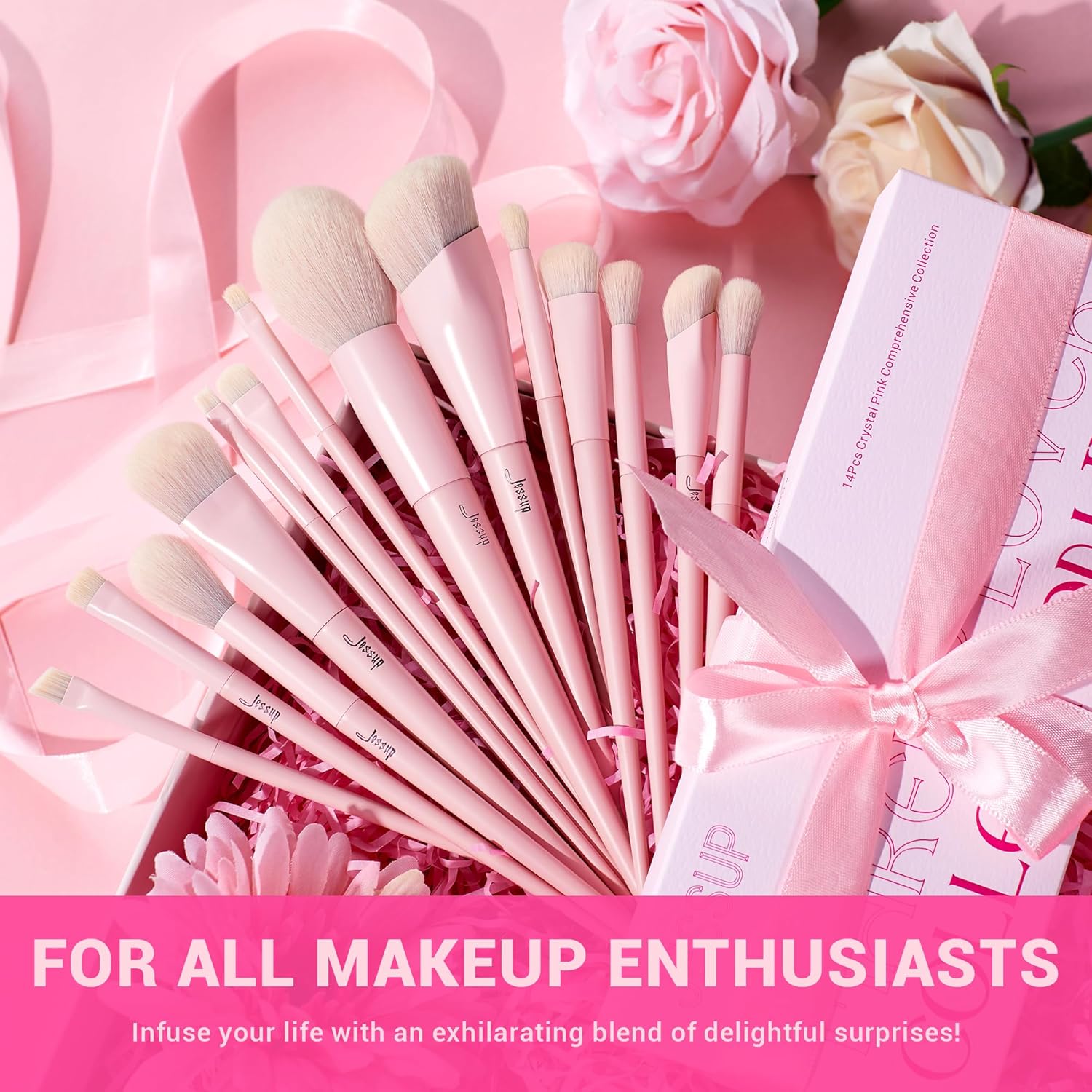Pinceaux de maquillage rose : kit haut de gamme vegan pour un teint parfait Découvrez notre set de 14 pinceaux pour un maquillage professionnel Sous ce titre, vous pourriez ajouter une description qui met en avant l'élégance et la qualité des pinceaux, ainsi que leur utilisation facile pour les amateurs comme les professionnels. – Image 6