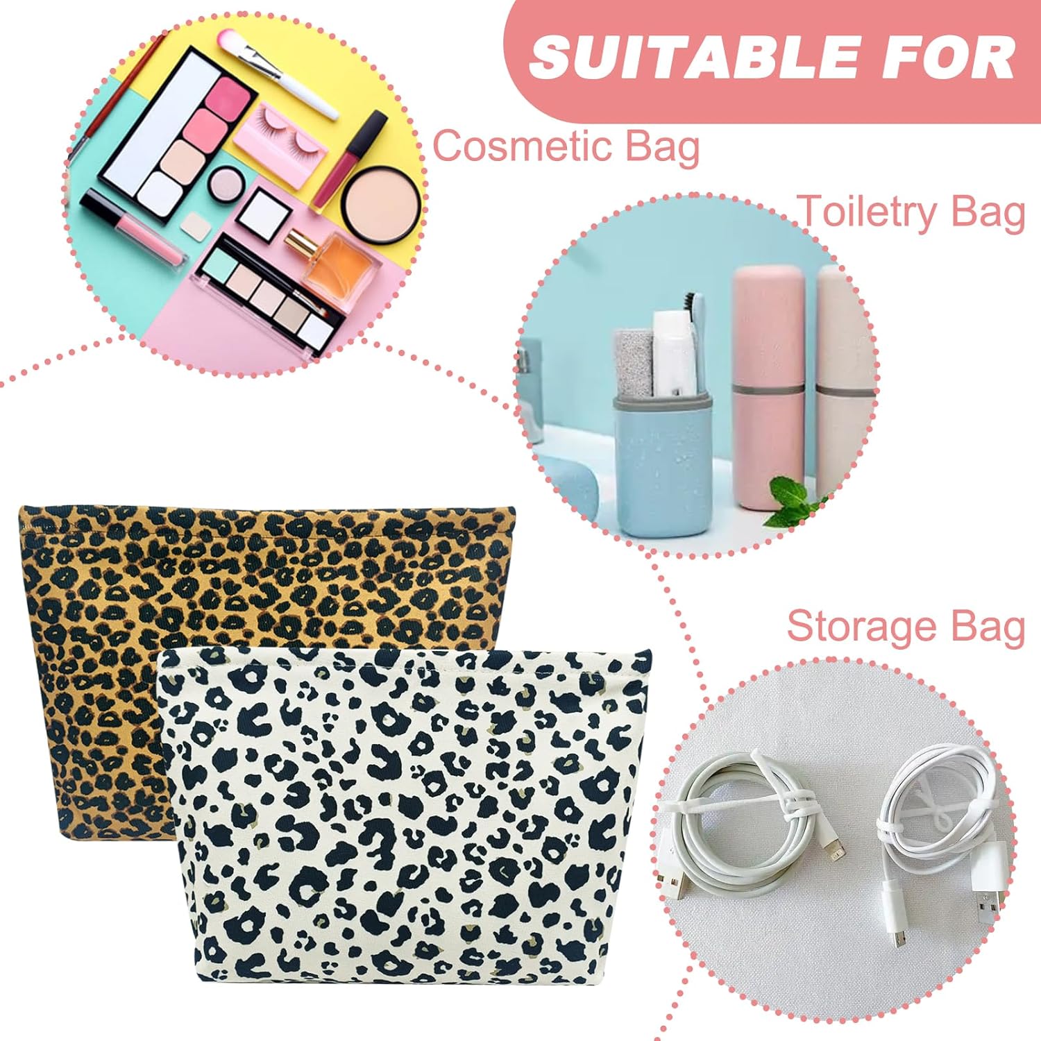 Trousse de maquillage élégante : pour femmes et filles, grande capacité et style imprimé léopard – Image 7