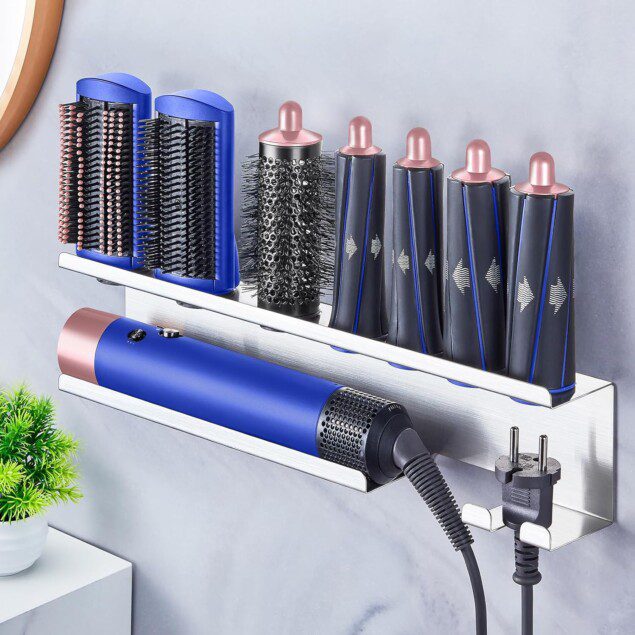 Support mural sans perçage pour sèche-cheveux et fer à lisser : l’accessoire 7 en 1 idéal pour votre salle de bain