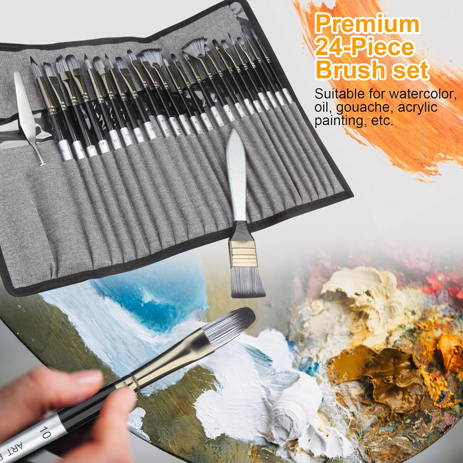 Set de 24 pinceaux acryliques pour artistes : élargissez vos horizons créatifs avec des outils de haute qualité – Image 2
