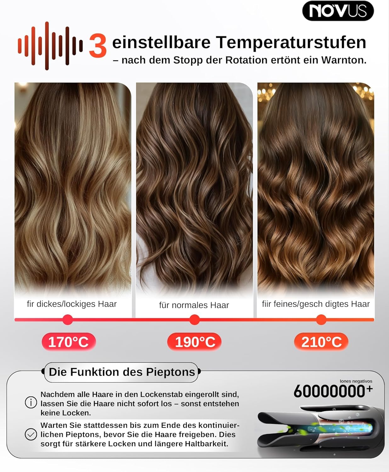 Fer à friser automatique : l'outil parfait pour les cheveux longs avec 3 réglages de température et sécurité anti-brûlure – Image 6
