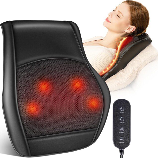Massager cervicales et cou : soulagement instantané pour le dos et les épaules   Offrez à vos parents un coussin de massage shiatsu avec tête rotative bidirectionnelle pour une détente ultime à la maison