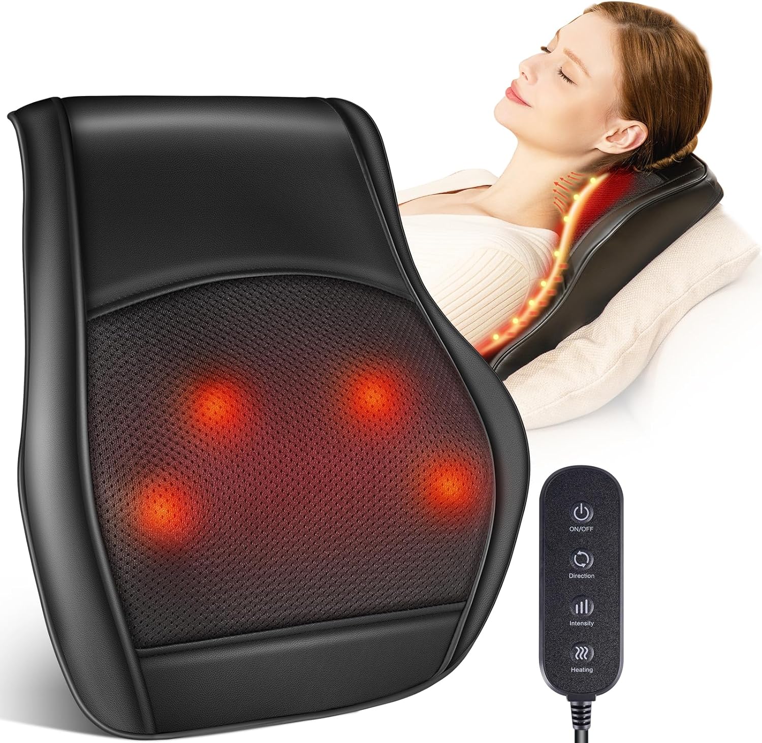 Massager cervicales et cou : soulagement instantané pour le dos et les épaules   Offrez à vos parents un coussin de massage shiatsu avec tête rotative bidirectionnelle pour une détente ultime à la maison