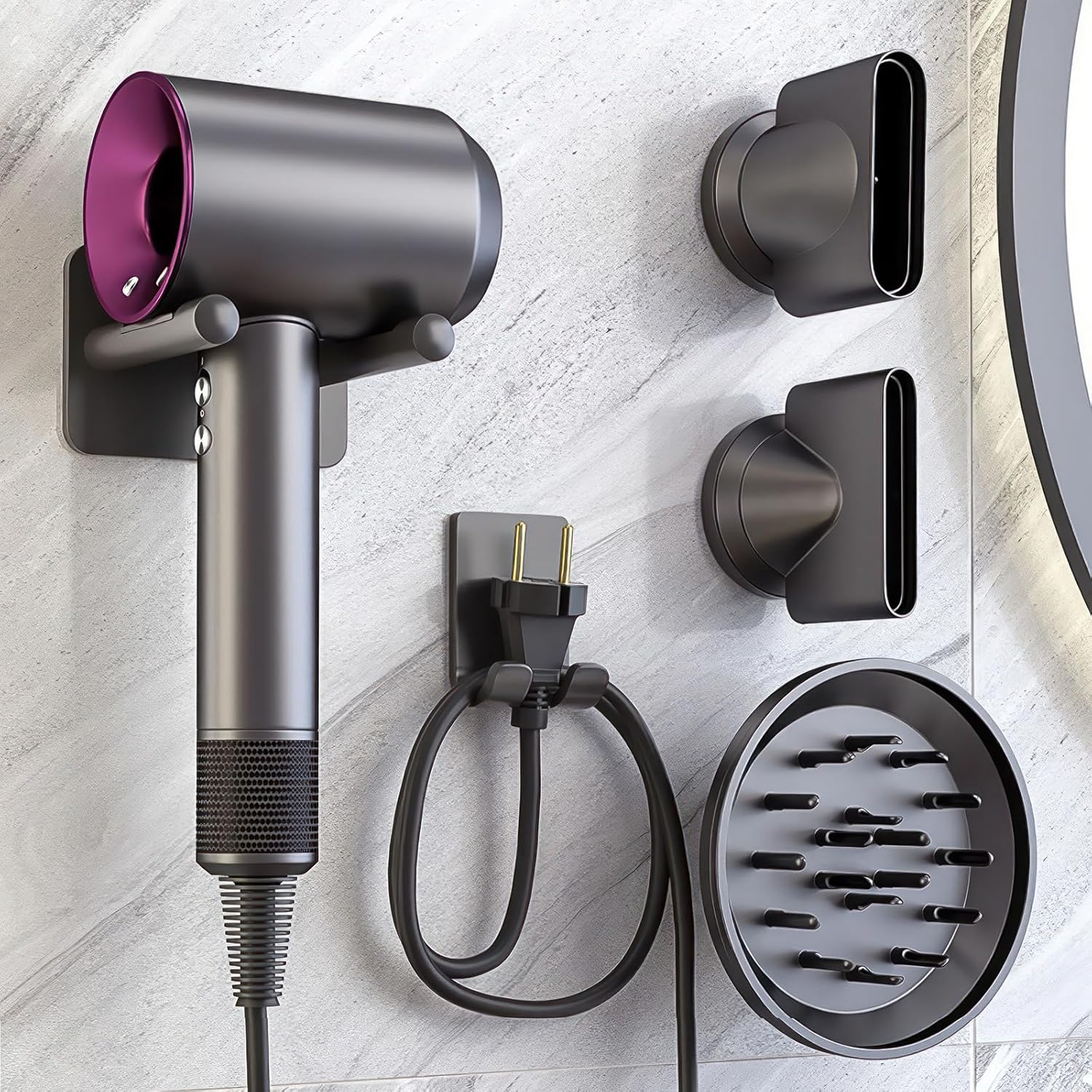 Support pour sèche-cheveux : kit pratique et élégant pour un rangement sans perçage