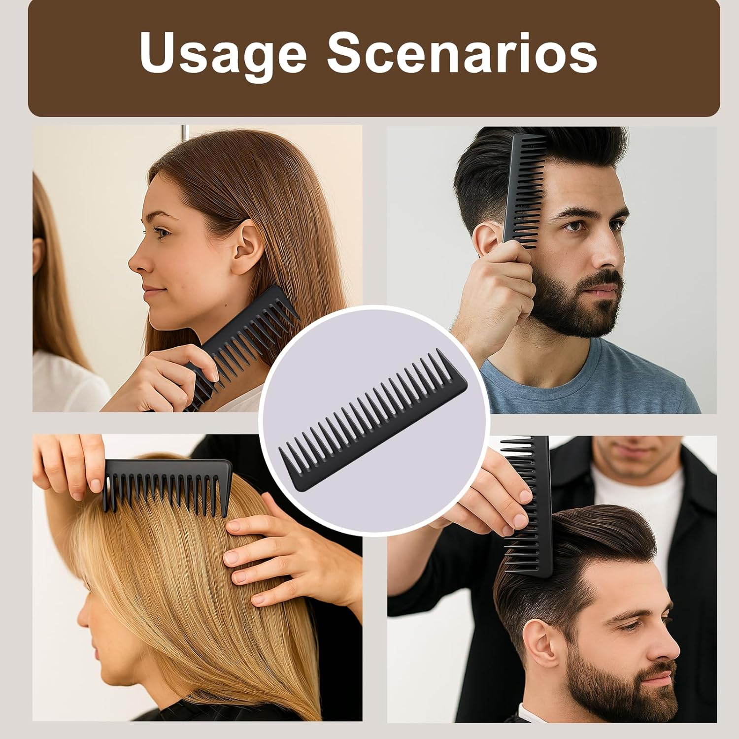Peigne dent large en carbone premium : résistant et antistatique pour coiffure facile et précise Idéal pour les hommes lors du coiffage et du shampooing – Image 6