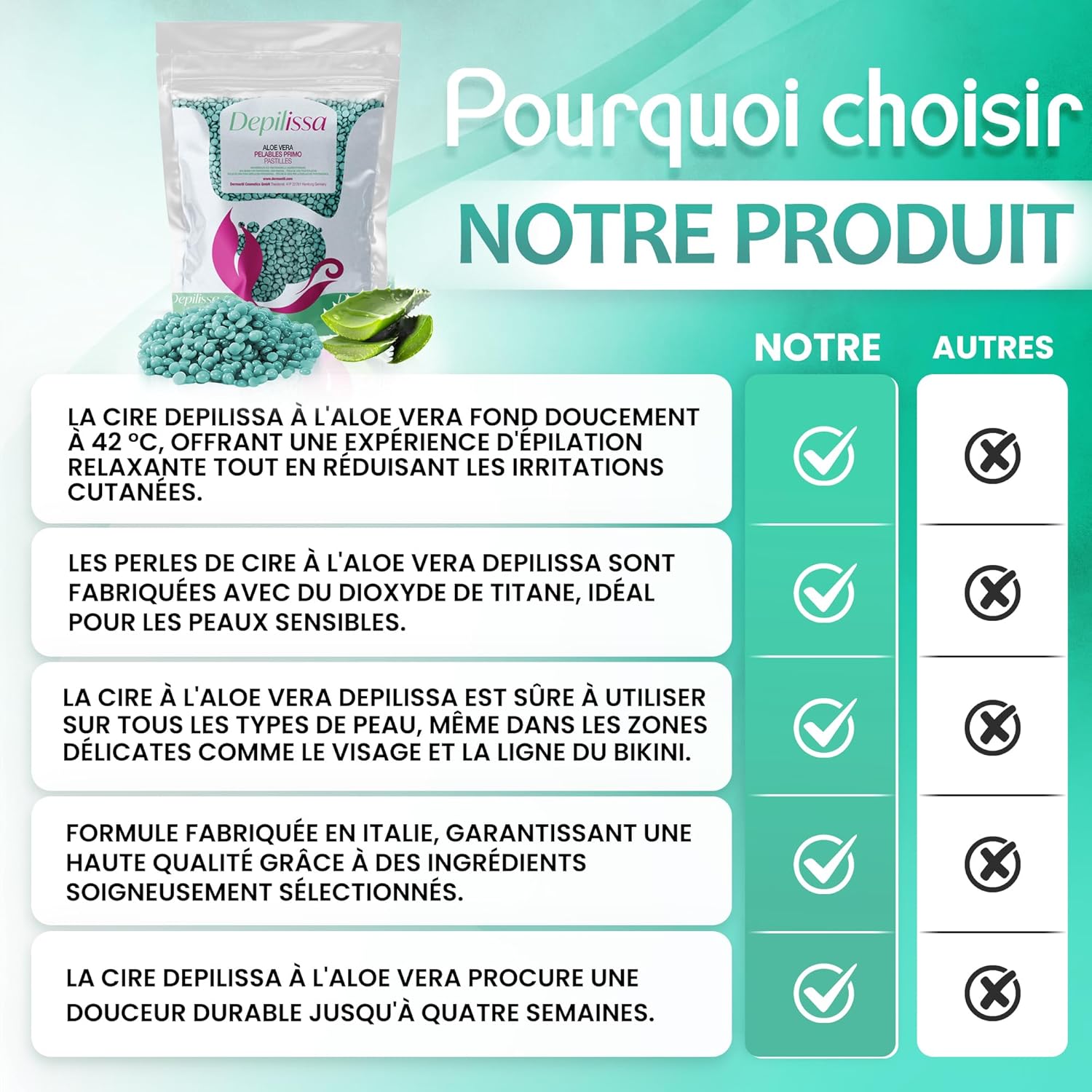 Perles de cire depilissa aloe vera pour une épilation douce et naturelle du visage et des zones sensibles – Image 7