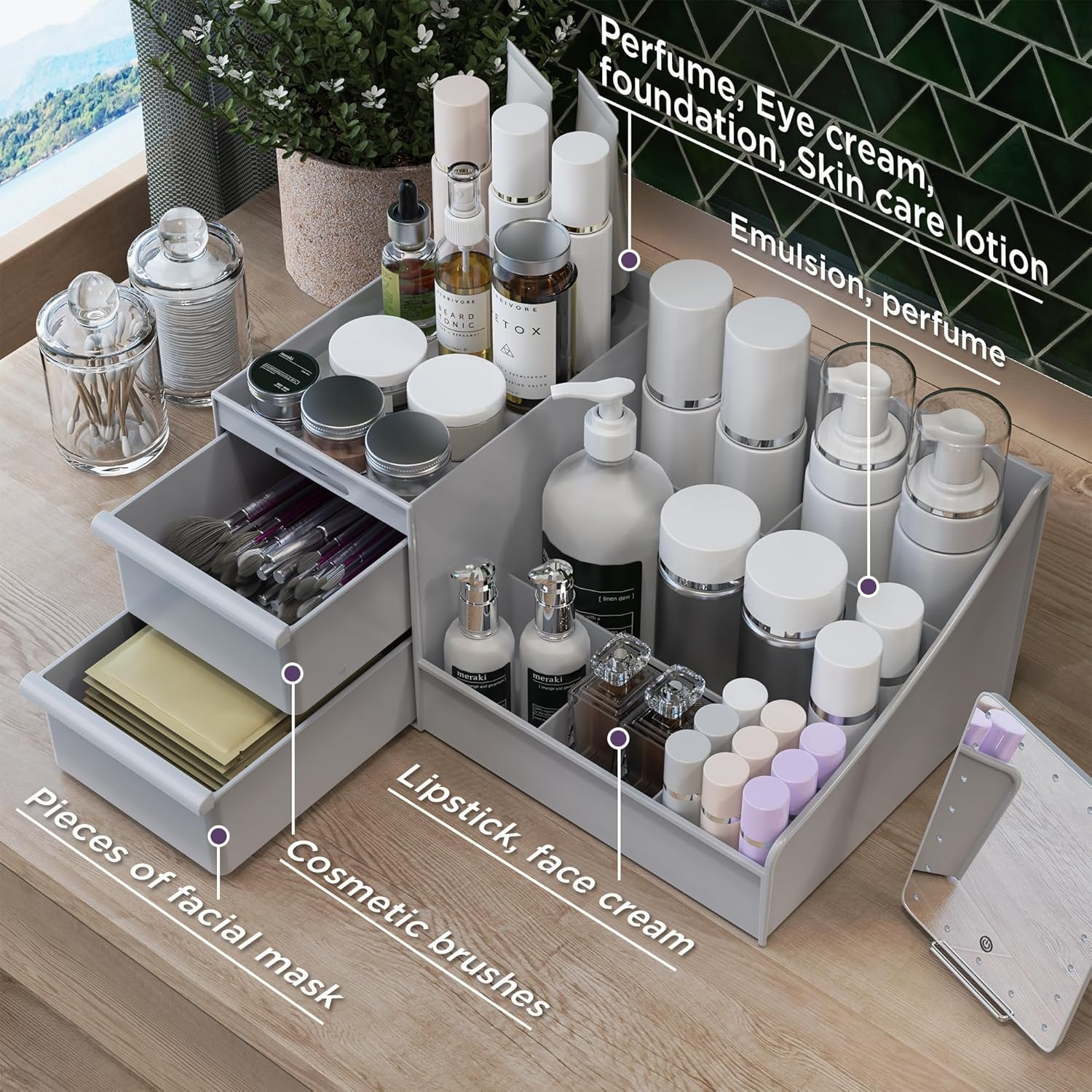 Organisateur de maquillage élégant : rangement idéal pour dresser et salle de bain Grande capacité avec 2 tiroirs pour un rangement efficace de vos produits de beauté – Image 7
