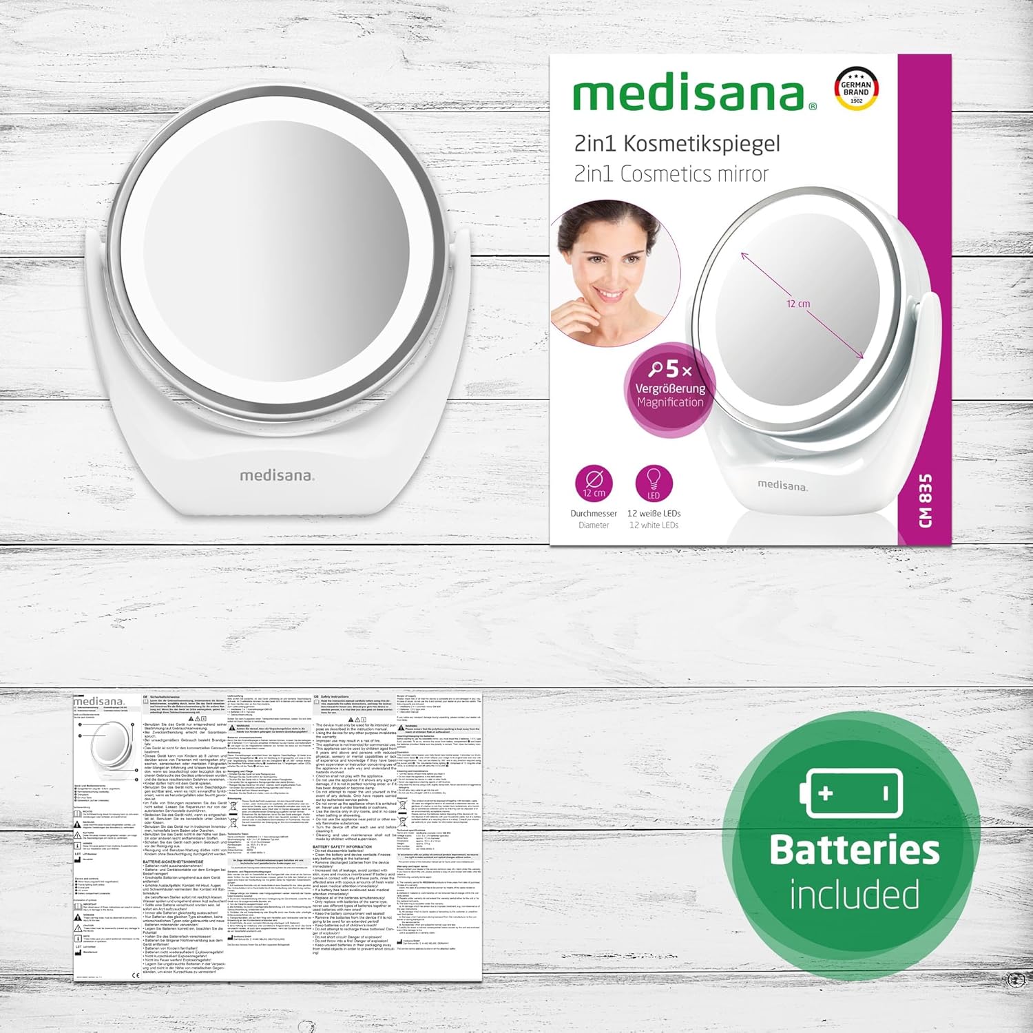 Mirroir cosmétique avec éclairage LED : l’accessoire idéal pour un maquillage parfait Découvrez le miroir de table double face agrandi 5x, pivotant à 360 degrés, pour un résultat impeccable à chaque fois ! – Image 6