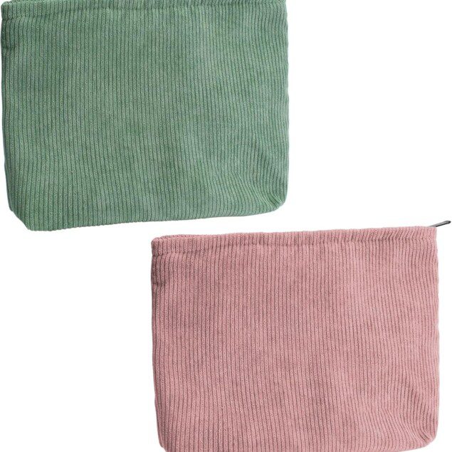 Trousse de toilette voyage : élégante pochette de maquillage en velours côtelé pour femmes et filles    Profitez d'un rangement pratique et stylé en vert et rose