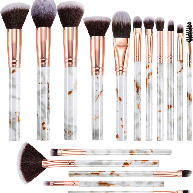 Pinceaux de maquillage marbrés premium : 16 pièces indispensables pour un teint parfait et un maquillage pro