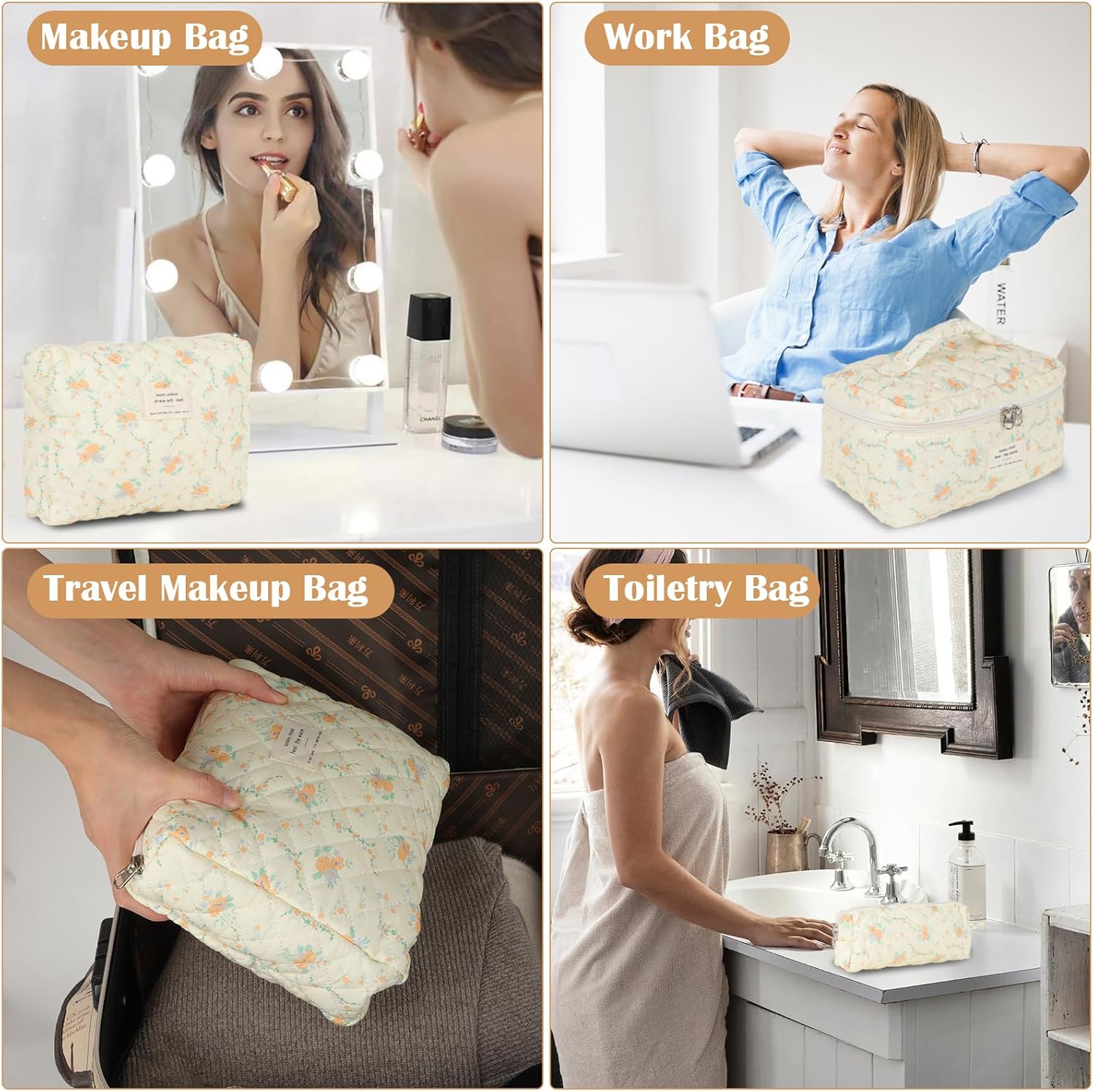 Trousse de toilette femme : lot de 3 pochettes en coton floral pour un rangement élégant et pratique de vos cosmétiques en voyage – Image 5