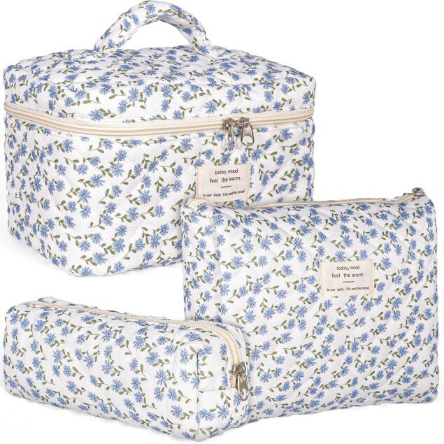 Trousse de toilette femme : lot de 3 pochettes pratiques pour le voyage avec motif floral en coton   Idéale pour les filles et les femmes, cette trousse de maquillage offre une grande capacité et un style élégant