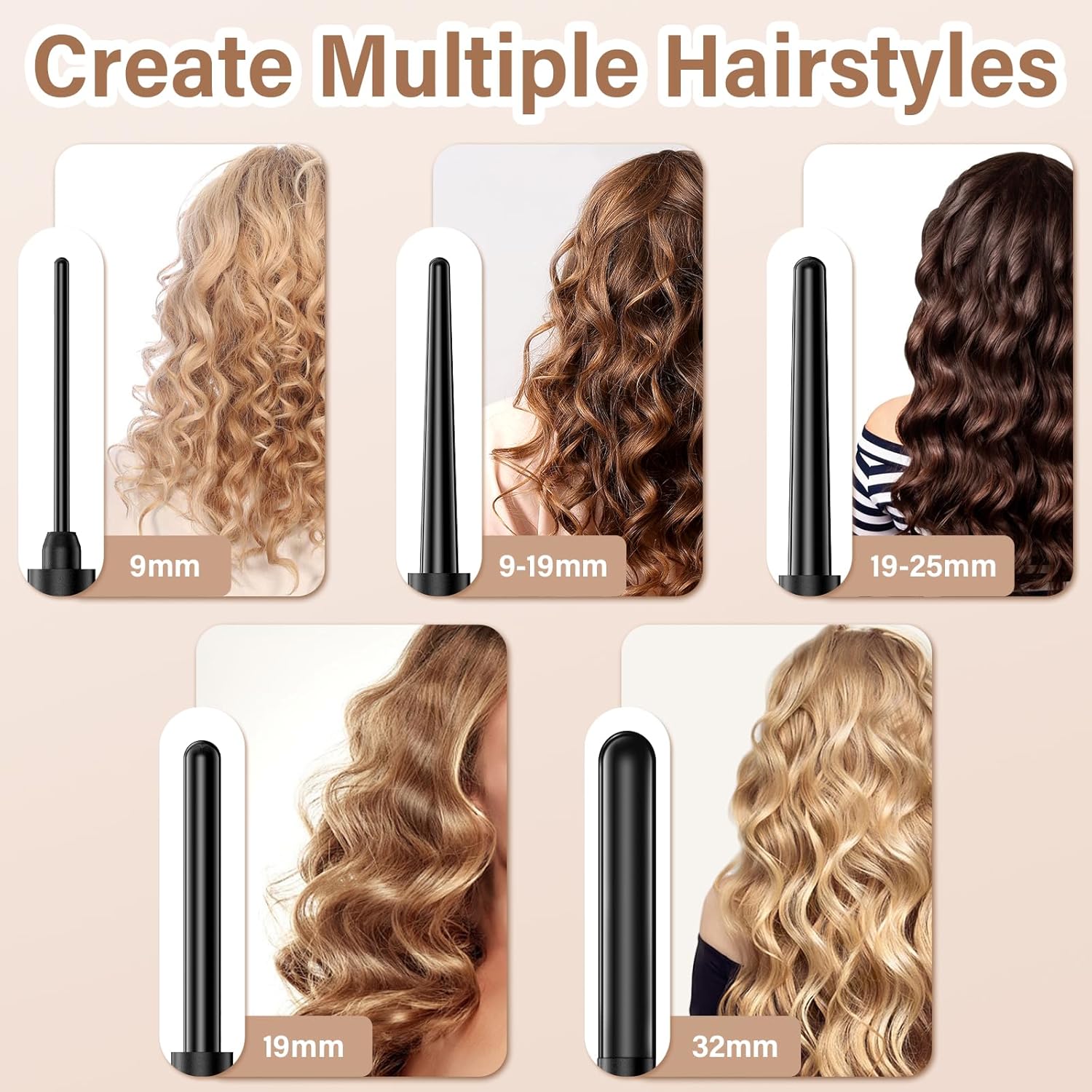 Onftrym : boucleur à cheveux 5 en 1 pour sublimer toutes les coiffures Découvrez le boucleur céramique avec écran LCD, réglable de 160℃ à 230℃, idéal pour les cheveux longs, courts ou fins, accompagné de gants et clips pour un coiffage en toute sécurité. – Image 2