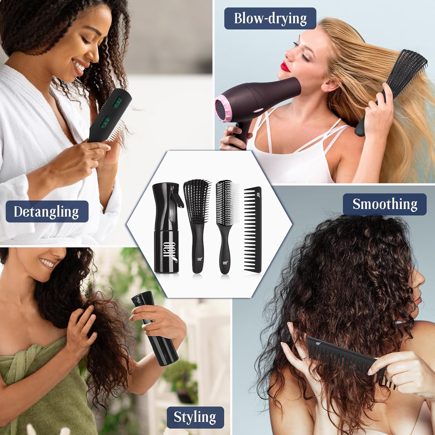 Brosse démêlante pour cheveux bouclés naturels : l'outil indispensable pour femmes et hommes Découvrez notre brosse à 9 rangées, conçue pour démêler en douceur et redonner éclat à vos boucles tout en préservant la santé de vos cheveux. – Image 6