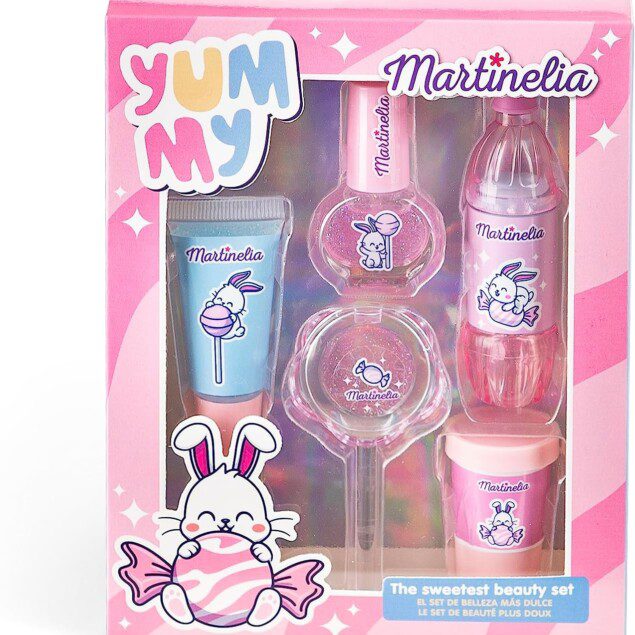 Kit de maquillage enfants Yummy : coffret beauté kawaii pour fille avec 4 gloss et 1 vernis à l'eau rose pailleté, sans produits nocifs