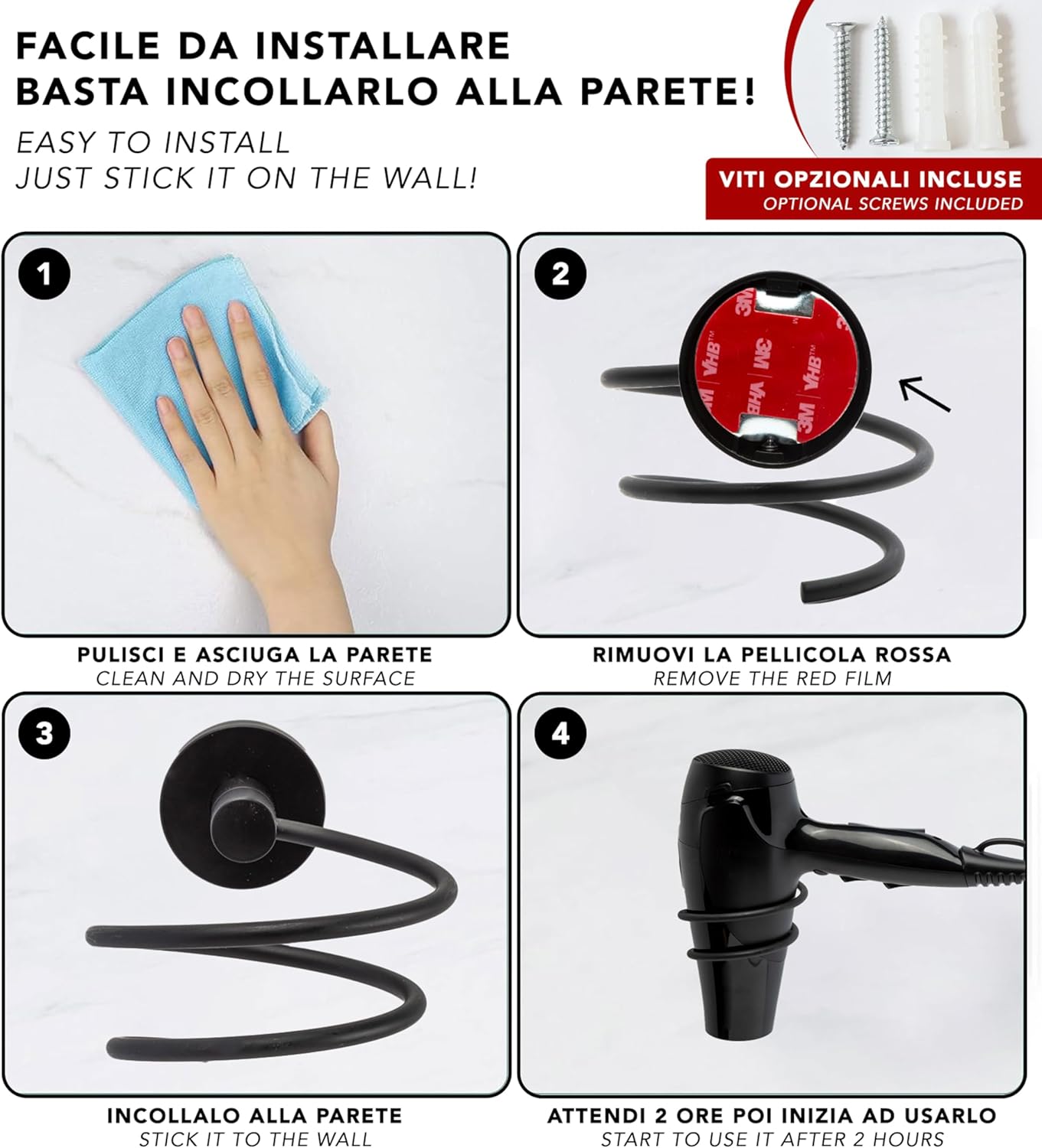 Porte-sèche-cheveux auto-adhésif mural : une solution élégante pour votre salle de bain sans perçage – Image 6