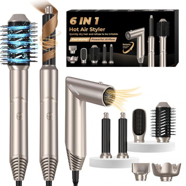 Air Styler 6 en 1 : brosse chauffante et souffleuse pour un brushing parfait des cheveux des femmes