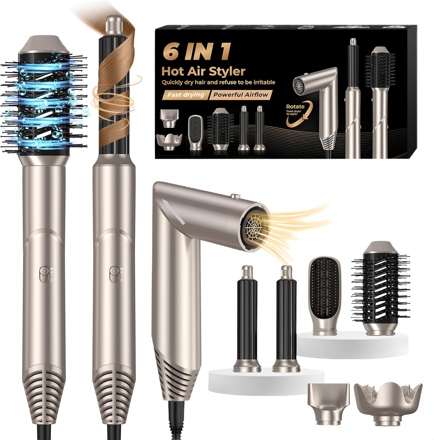 Air Styler 6 en 1 : brosse chauffante et souffleuse pour un brushing parfait des cheveux des femmes