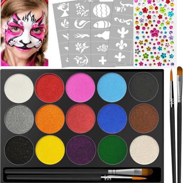Palette de maquillage pour enfants : 15 couleurs éclatantes pour un carnaval inoubliable, Halloween, ou fête d'anniversaire