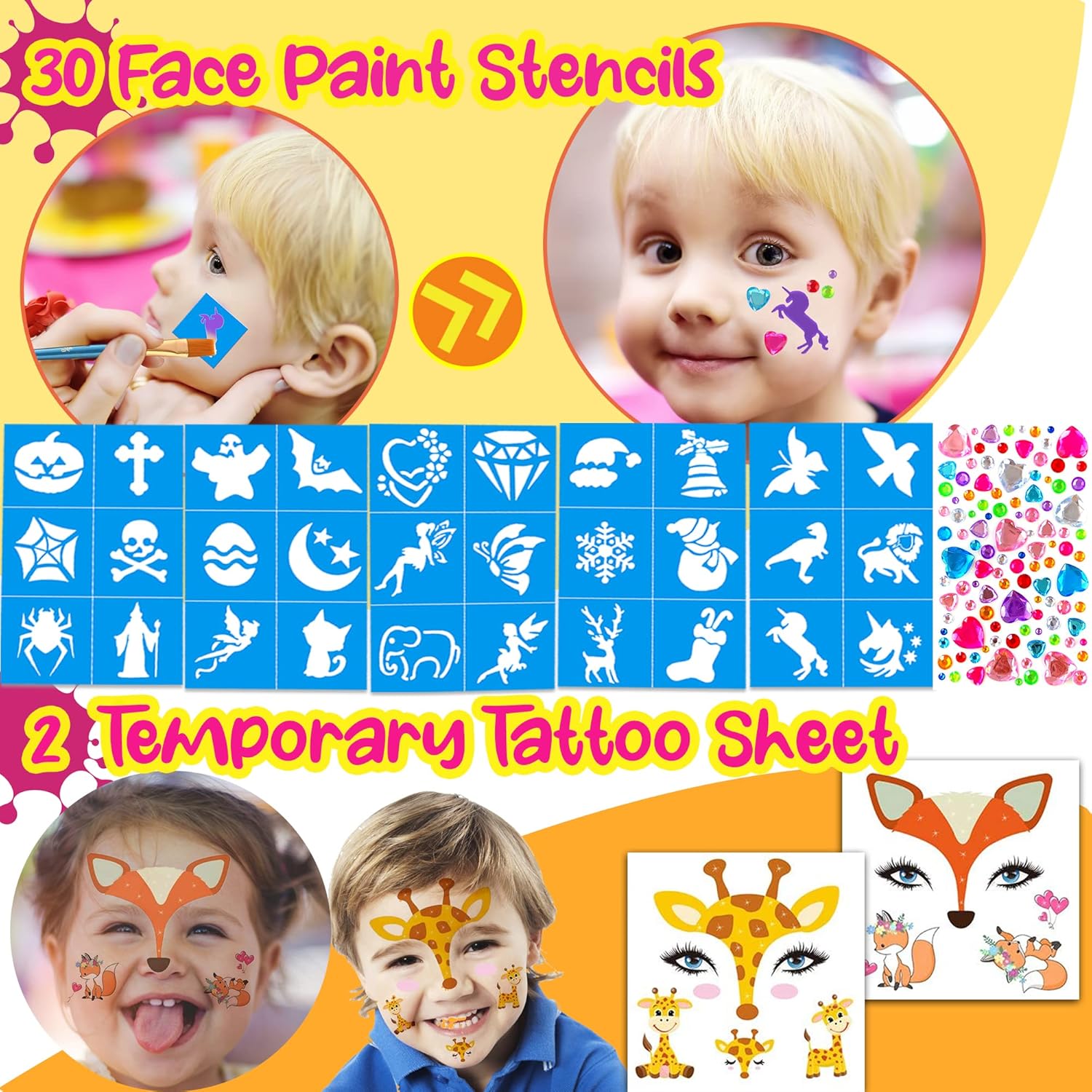 Palette de maquillage enfants : kit de peinture pour le visage et le corps, idéal pour Noël, Halloween et carnaval – Image 4