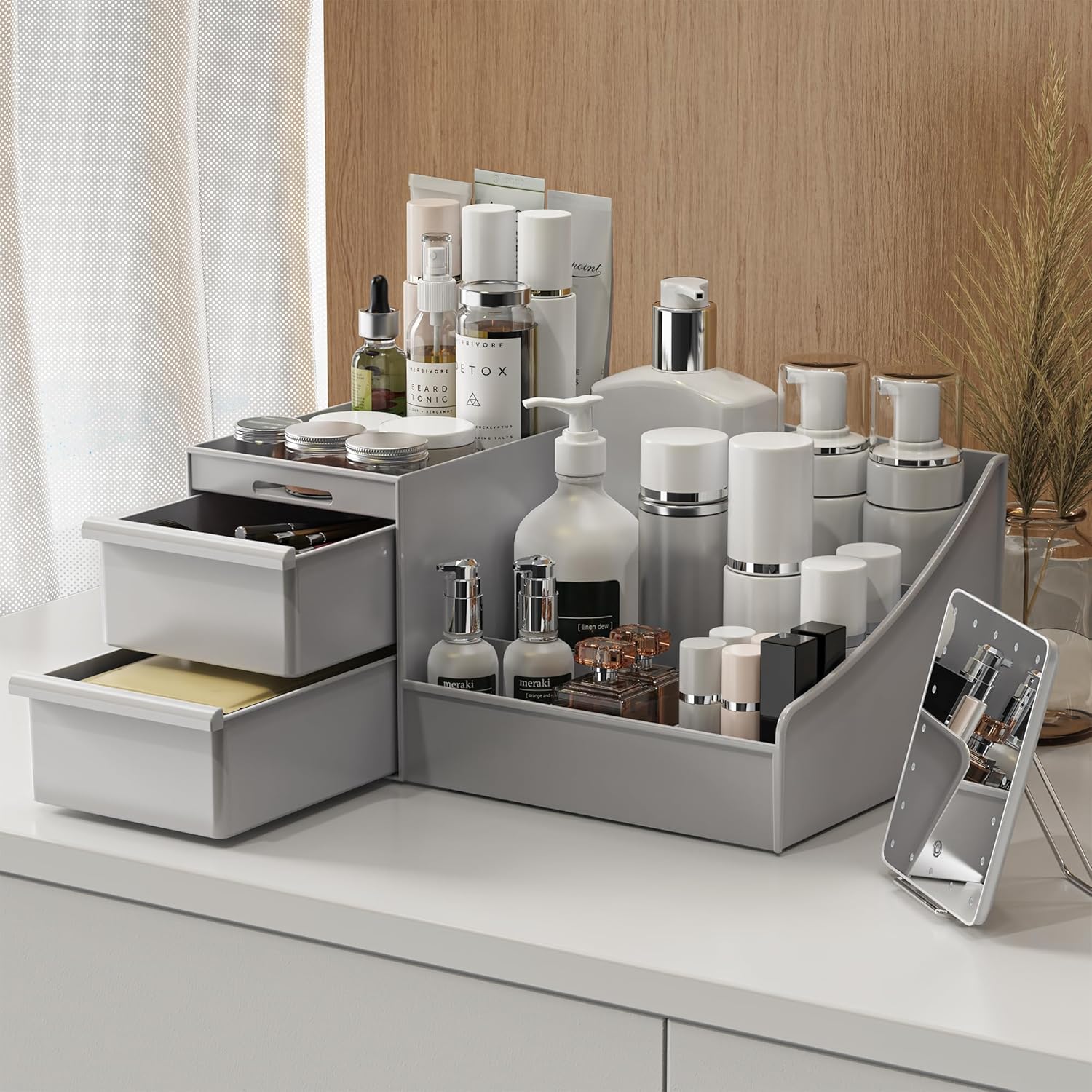 Organisateur de maquillage élégant : rangement idéal pour dresser et salle de bain Grande capacité avec 2 tiroirs pour un rangement efficace de vos produits de beauté – Image 2