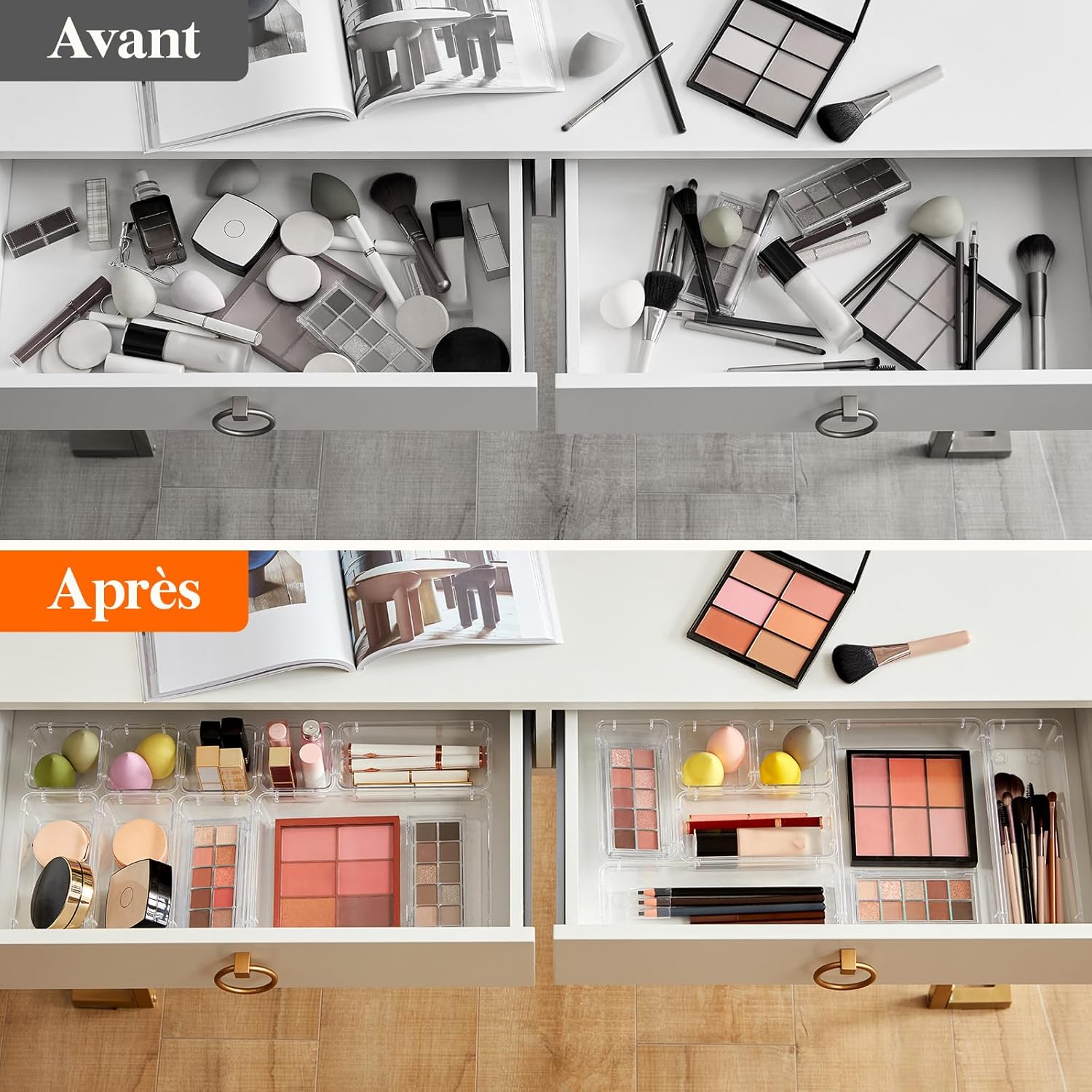 Organisateurs de tiroirs transparents : le rangement idéal pour papeterie, maquillage et bijoux Pratiques et élégants, ces diviseurs de tiroir pour la cuisine, la chambre, la salle de bain et le bureau simplifient votre quotidien – Image 5