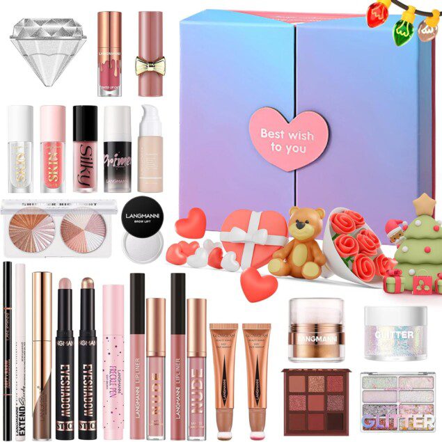 Kit cosmétique complet : coffret de Noël de 26 pièces pour femmes et filles   Découvrez un magnifique assortiment d'ombres à paupières, fond de teint, correcteur, brillant à lèvres, blush et eyeliner pour sublimer votre beauté en cette saison festive !