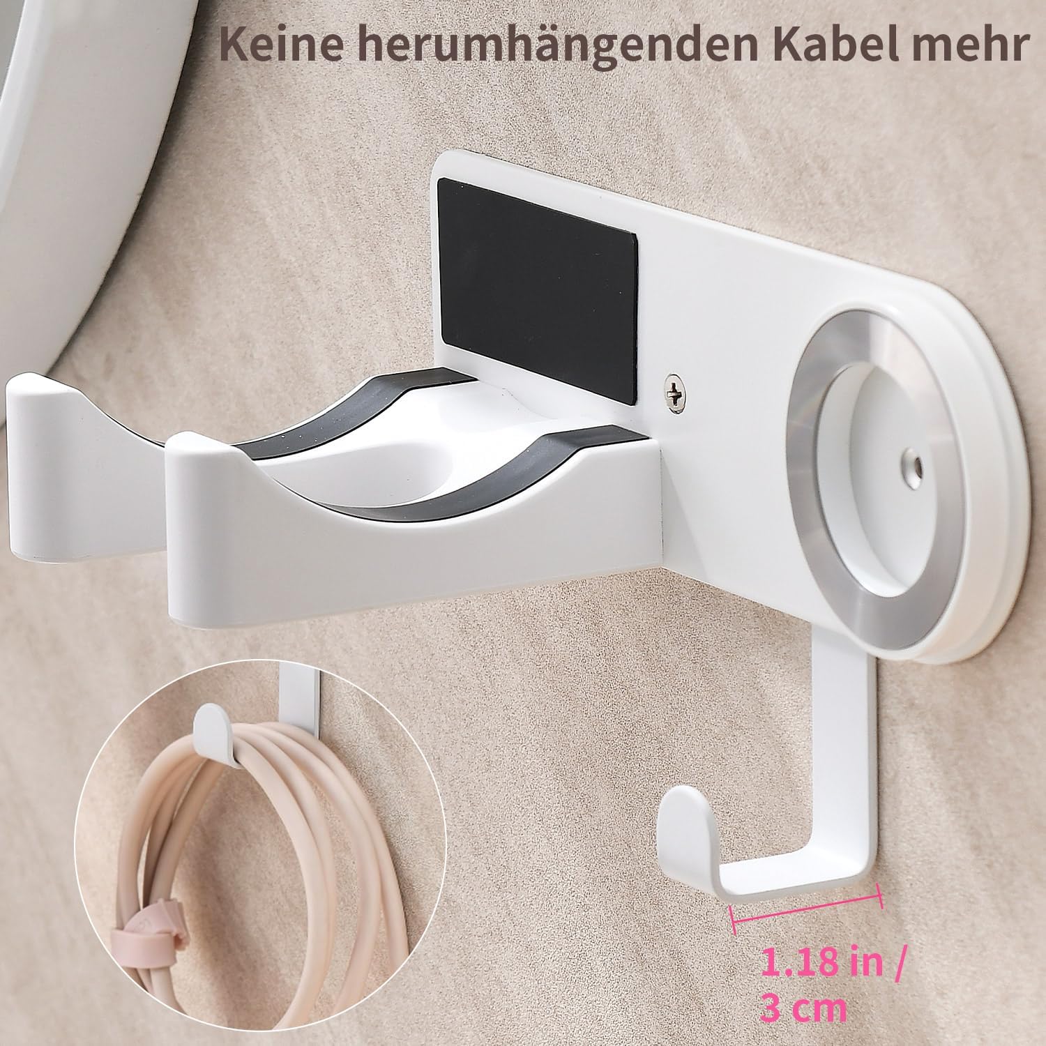 Support pour sèche-cheveux sans perçage : pratique et élégant pour votre salle de bain ou chambre à coucher – Image 5