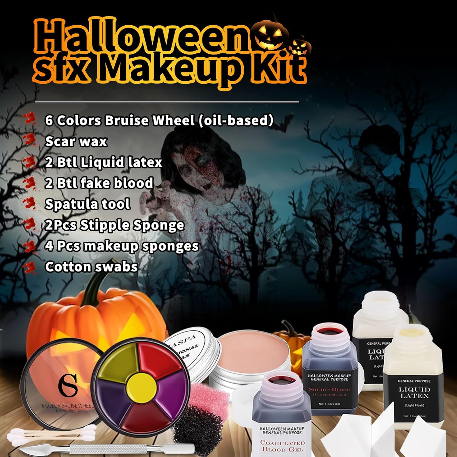 Kit de maquillage SFX en latex liquide : effets spéciaux pour créateurs de fausses cicatrices Idéal pour les passionnés de maquillage artistique et les professionnels du cinéma Ce kit complet vous permet de réaliser des maquillages époustouflants avec cire de cicatrice, latex liquide, faux sang et outils nécessaires pour impressionner à chaque création. – Image 2