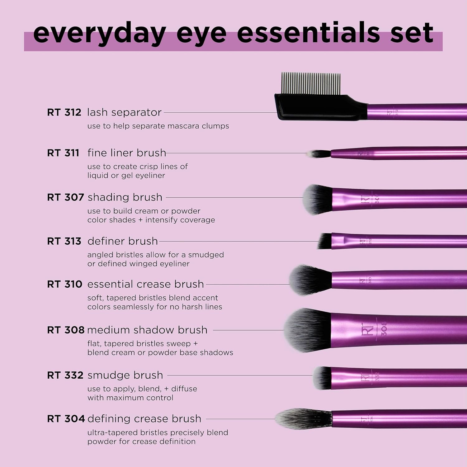 Pinceaux de maquillage Everyday Eye Essentials : l'ensemble parfait pour les passionnés de beauté Découvrez notre ensemble de 8 pinceaux végétaliens, non testés sur les animaux, pour un maquillage des yeux impeccable et naturel. – Image 3