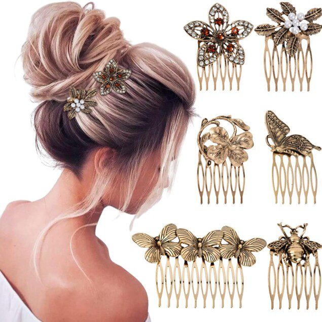 Peignes latéraux vintage en métal pour femmes : l'élégance rétro avec strass et perles dorées pour sublimer vos coiffures de mariage