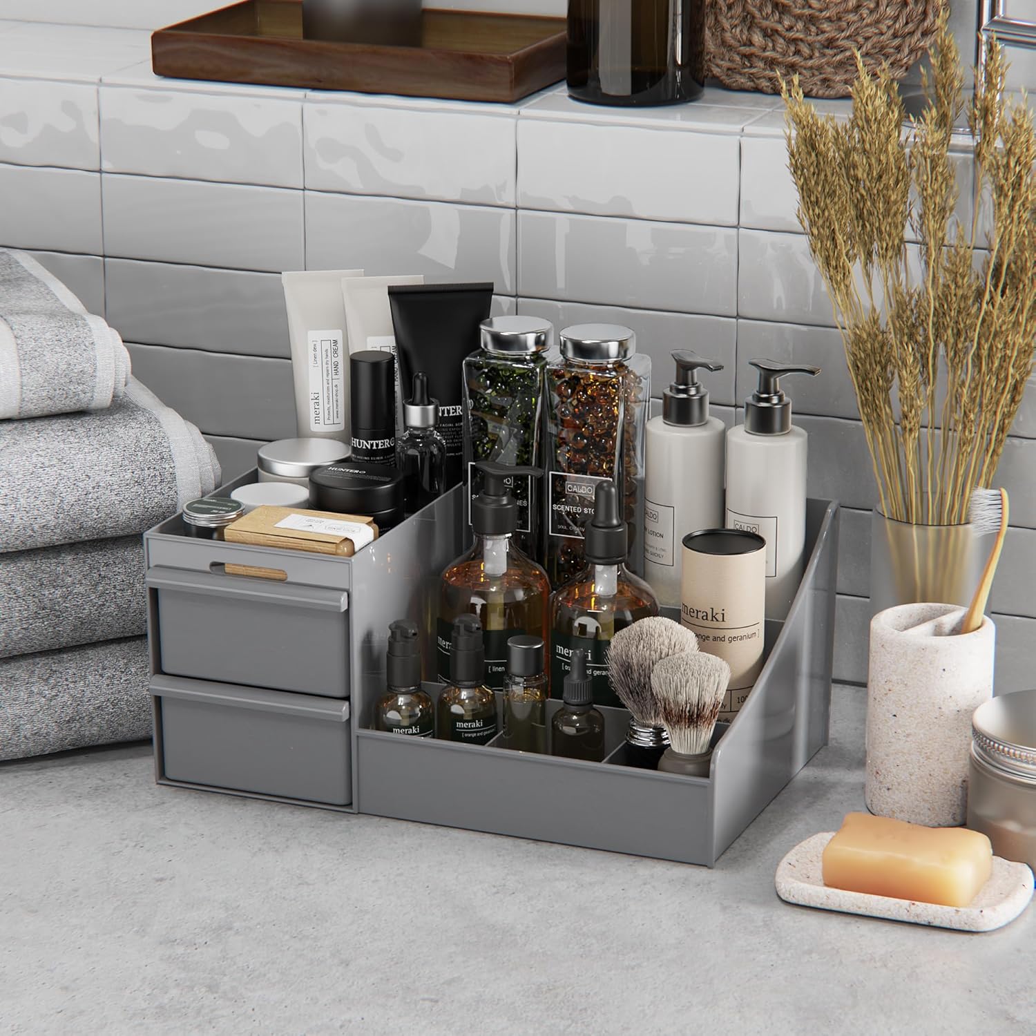Organisateur de maquillage élégant : rangement idéal pour dresser et salle de bain Grande capacité avec 2 tiroirs pour un rangement efficace de vos produits de beauté – Image 3
