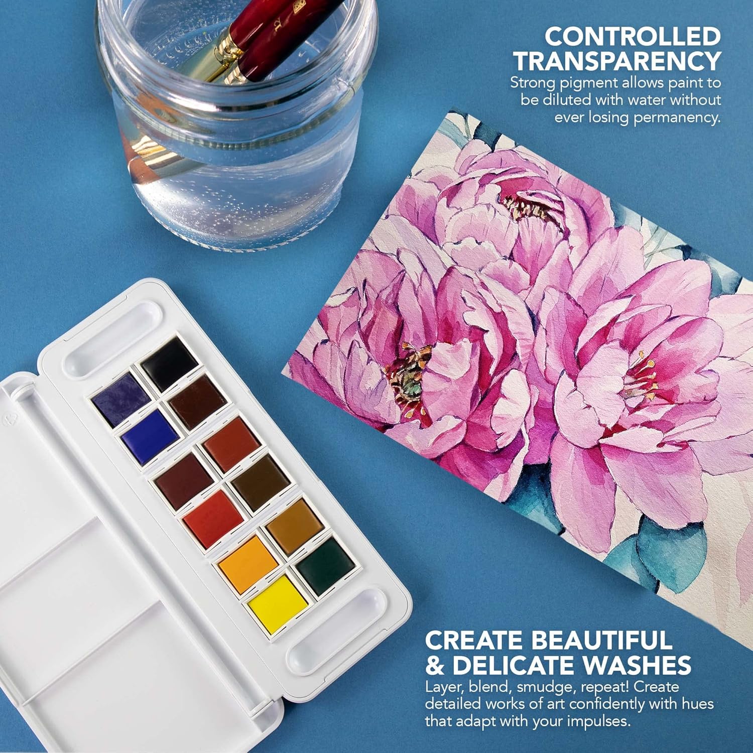 Aquarelle en voyage : set de 12 demi-godets et pinceau pour artistes nomades – Image 5