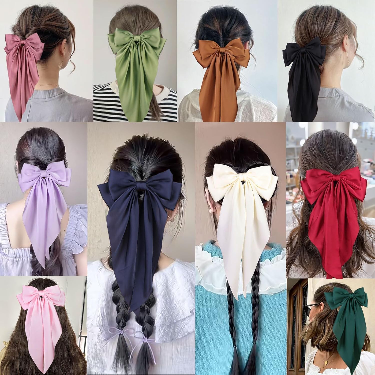 Pinces à cheveux élégantes : lot de 4 grands nœuds en satin doux pour femme – Image 6