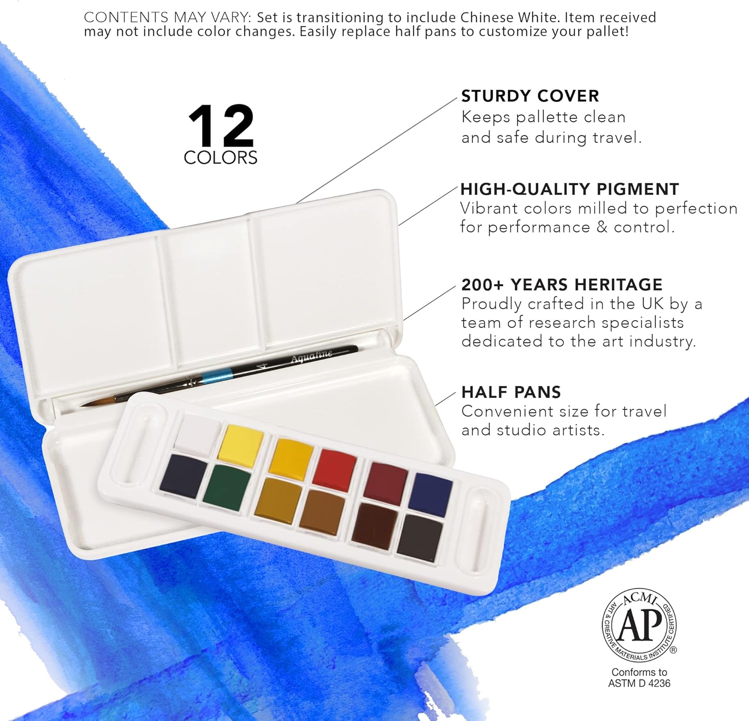 Aquarelle en voyage : set de 12 demi-godets et pinceau pour artistes nomades – Image 3