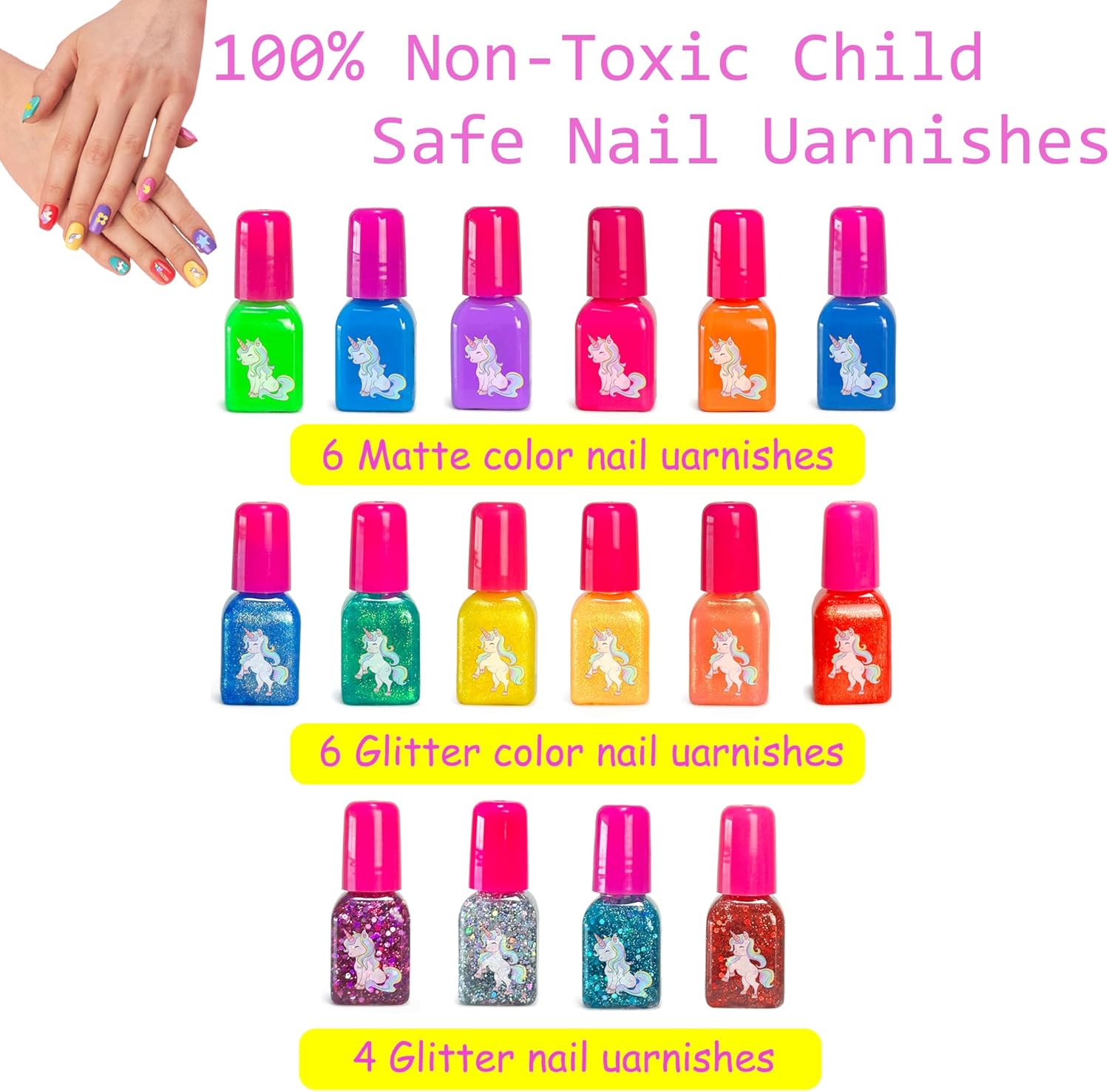 Kit manucure enfant : vernis à ongles non toxique et pelable pour des moments créatifs et amusants Idéal comme cadeau d'anniversaire pour les filles de 6 à 11 ans avec séchoir et trousse de maquillage inclus – Image 3