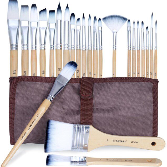 Set de pinceaux d'artiste : 24 pinceaux premium pour peinture acrylique, aquarelle et huile  Idéal pour les artistes et passionnés de bricolage, cet ensemble de pinceaux en nylon de haute qualité garantit précision et polyvalence dans toutes vos créations artistiques.