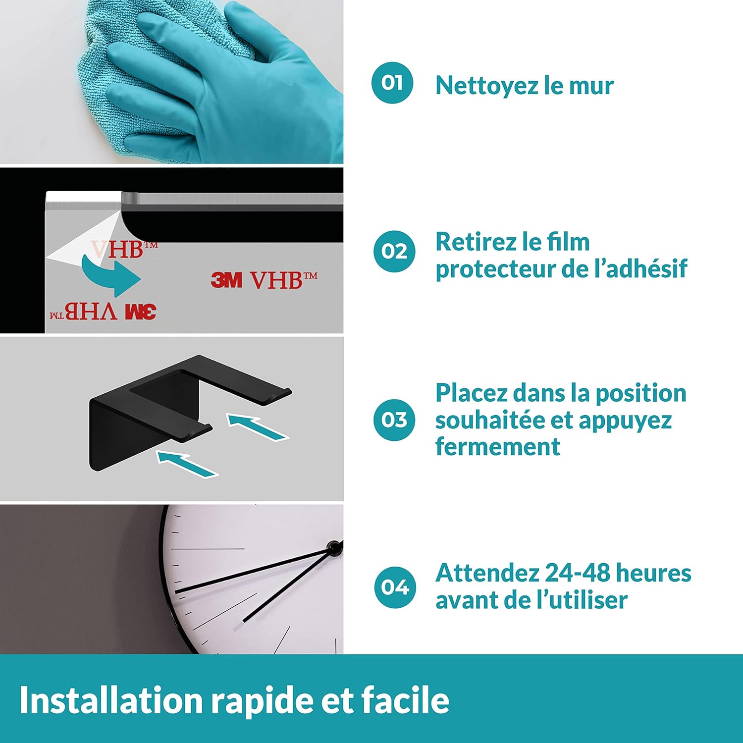 Porte sèche cheveux mural adhésif en inox noir : pour un rangement élégant et pratique dans votre salle de bain – Image 4