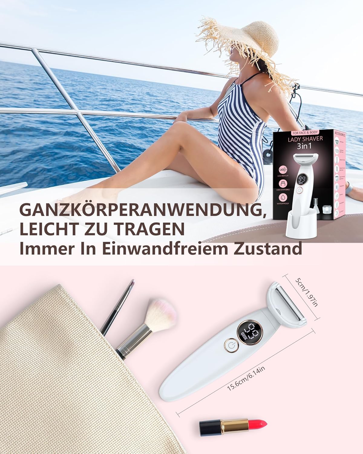 Rasoir électrique femme 3-en-1 : épilation douce et précise pour bikini, aisselles et jambes Profitez d'une autonomie de 120 minutes et d'un affichage LED pour une utilisation facile et efficace – Image 7