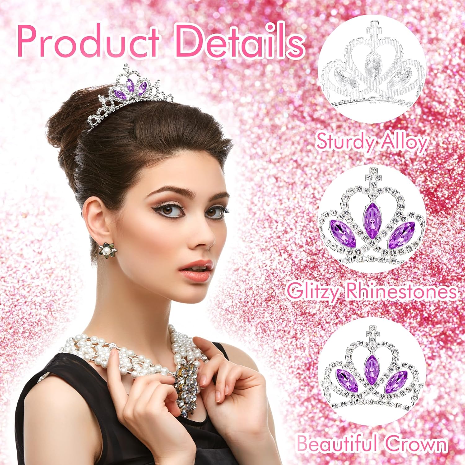 Diadème de princesse en cristal violet : l'accessoire idéal pour les concours de beauté et les occasions spéciales – Image 3