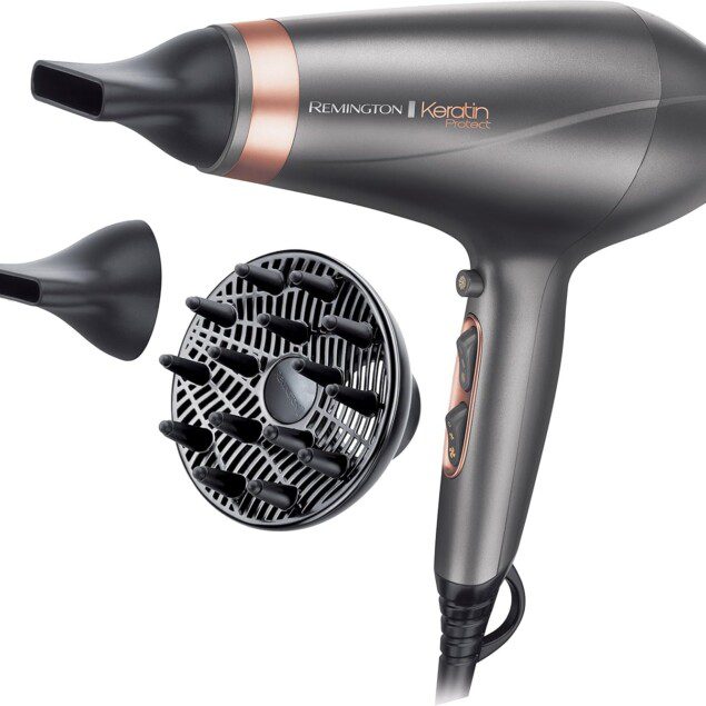 Sèche-cheveux professionnel Remington : soin kératine et huile d'amande pour des cheveux protégés et brillants
