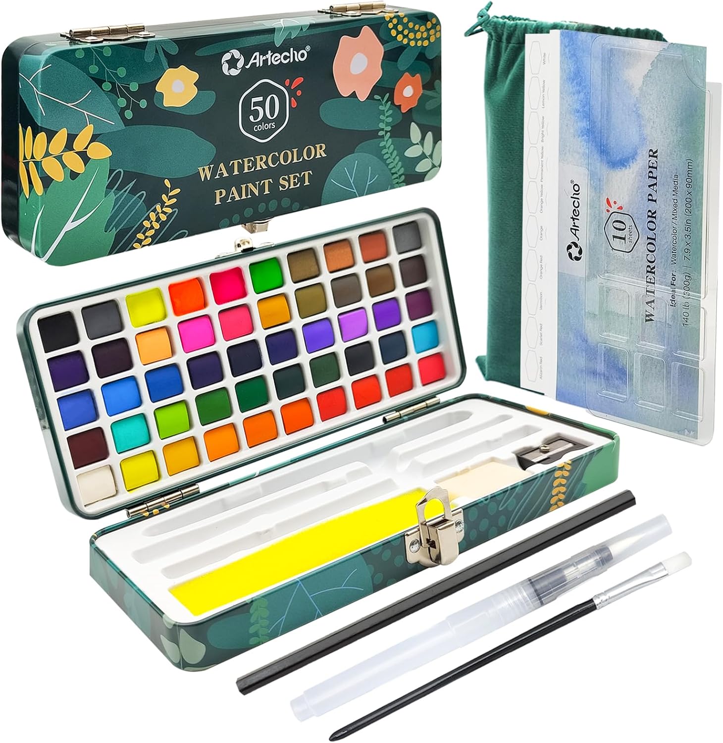 Aquarelle : set de 50 couleurs portables pour artistes en herbe, avec accessoires de qualité