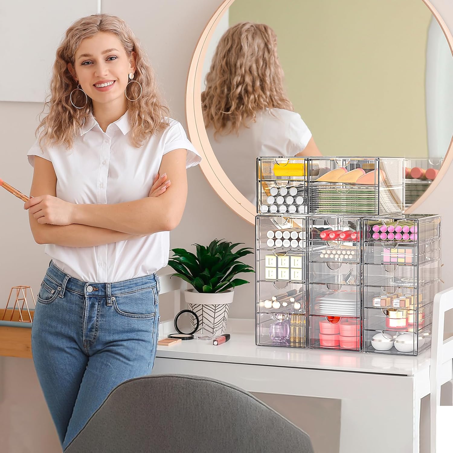 Organisateur de maquillage avec 15 tiroirs : le rangement parfait pour les passionnées de beauté et de bureau – Image 6