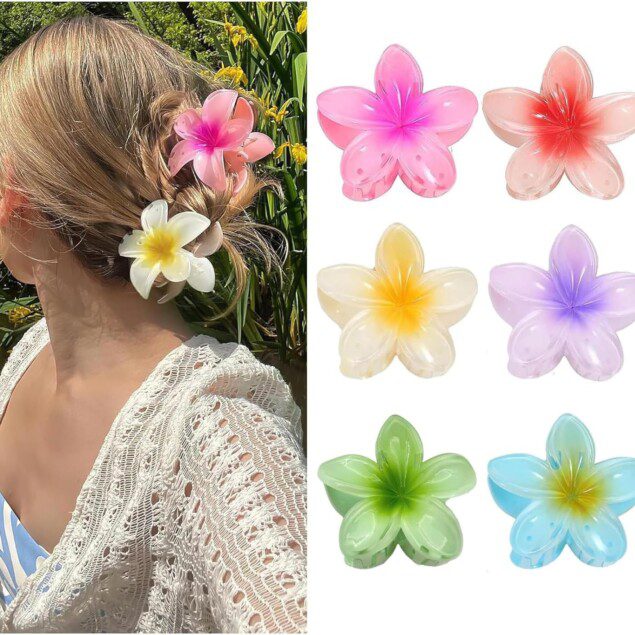 Pinces à cheveux en forme de fleur : lot de 6 accessoires hawaïens pour femmes et adolescentes, idéales pour sublimer vos coiffures