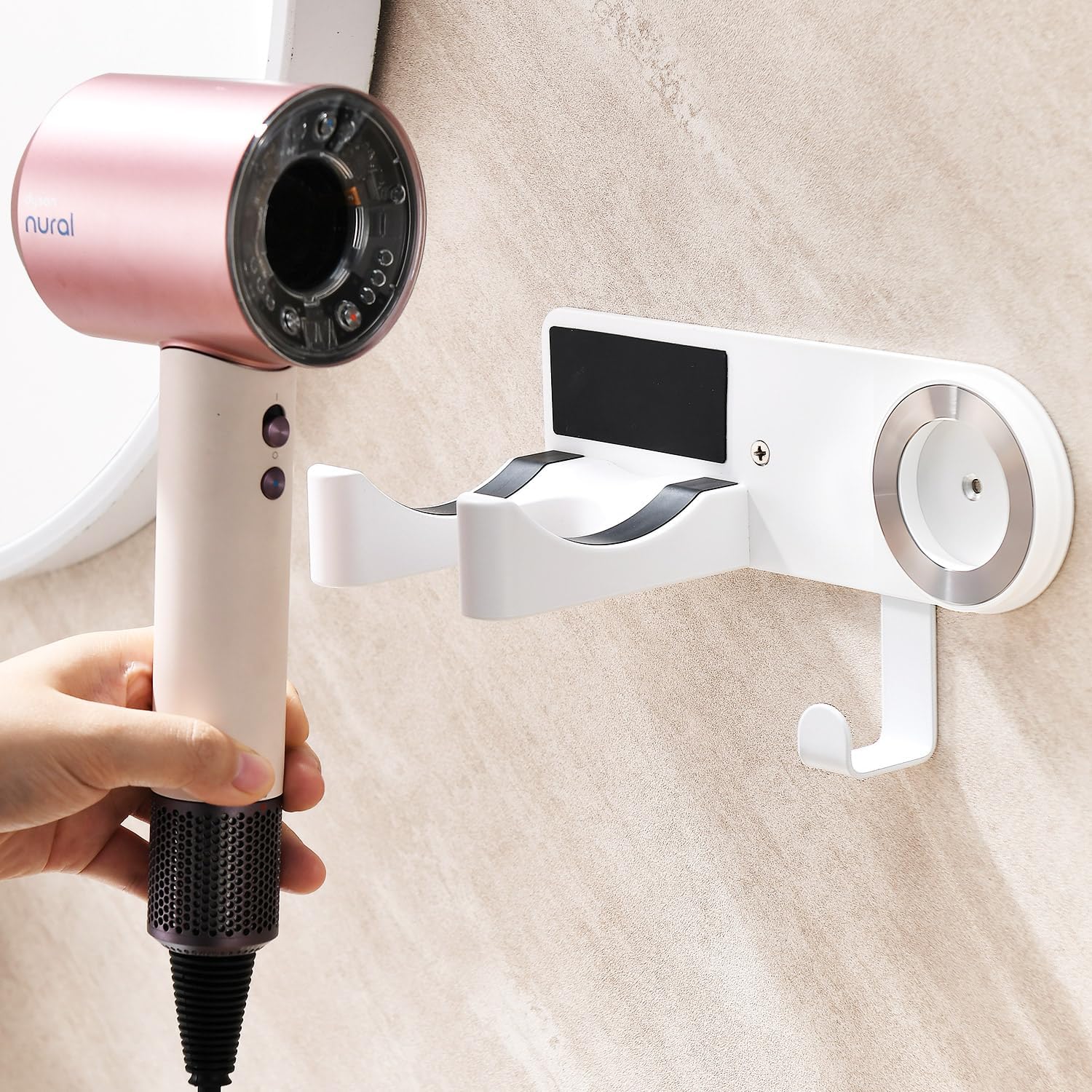 Support pour sèche-cheveux sans perçage : pratique et élégant pour votre salle de bain ou chambre à coucher – Image 2