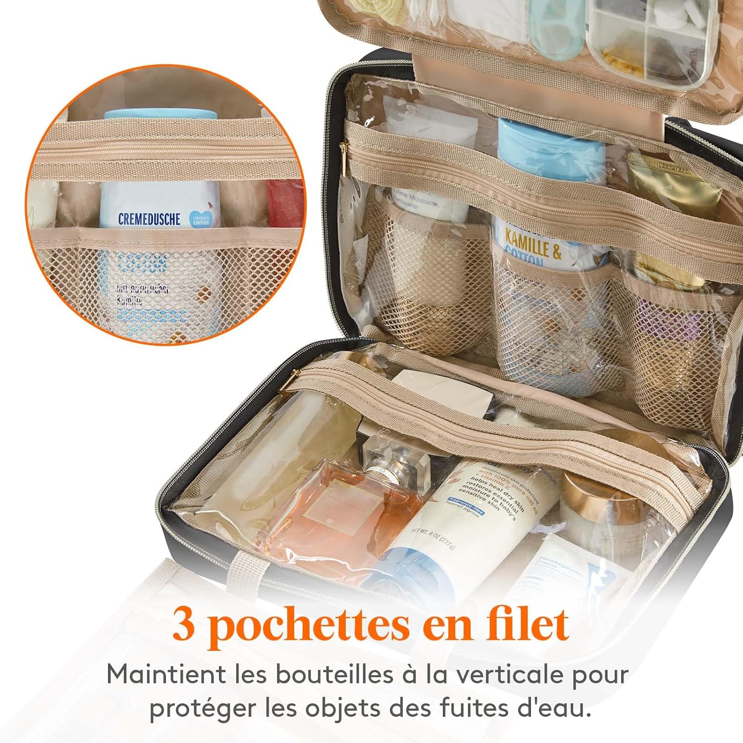 Trousse de toilette de voyage : grande trousse de maquillage suspendue pour femmes, parfaite pour organiser vos cosmétiques et bouteilles en toute élégance – Image 5