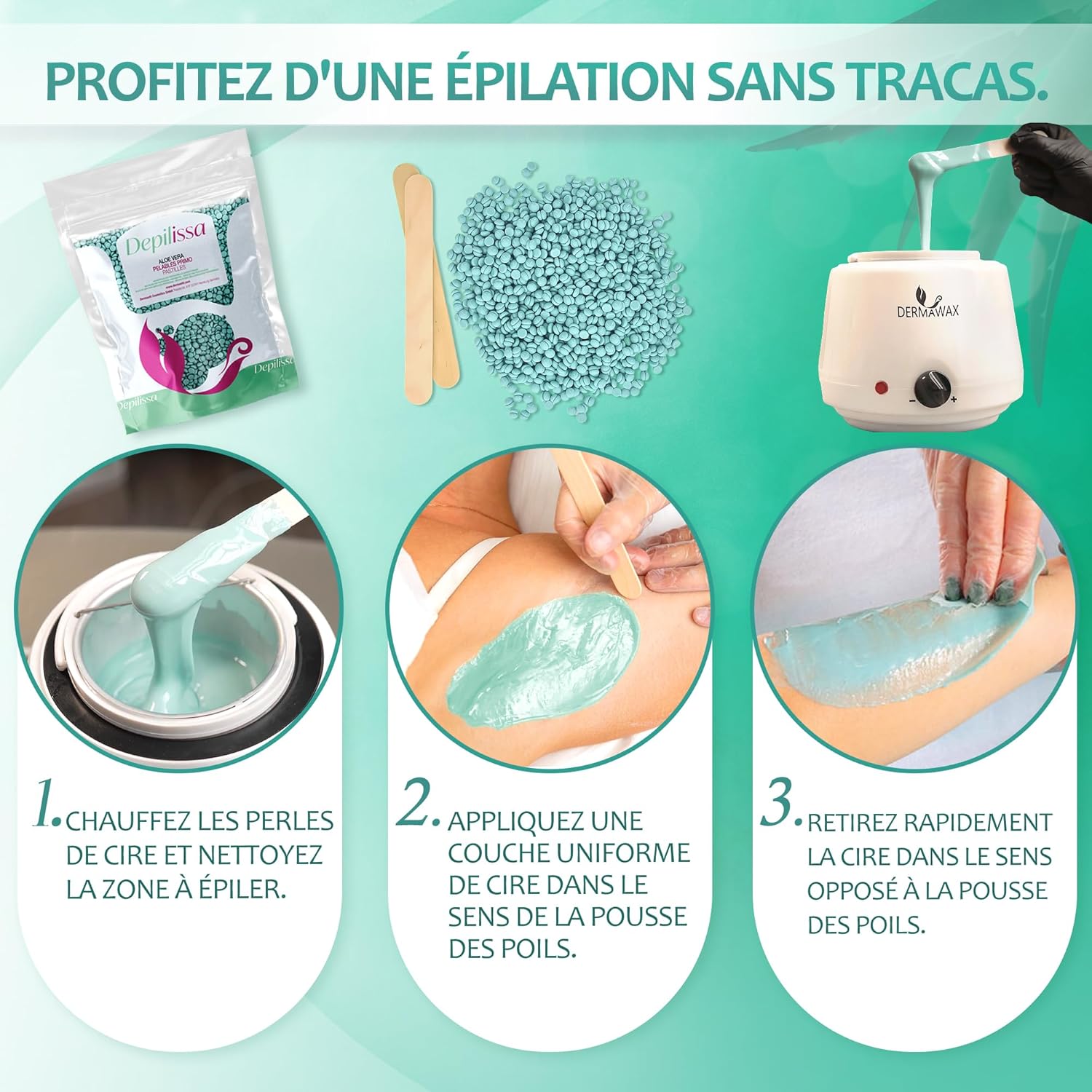 Perles de cire depilissa aloe vera pour une épilation douce et naturelle du visage et des zones sensibles – Image 3